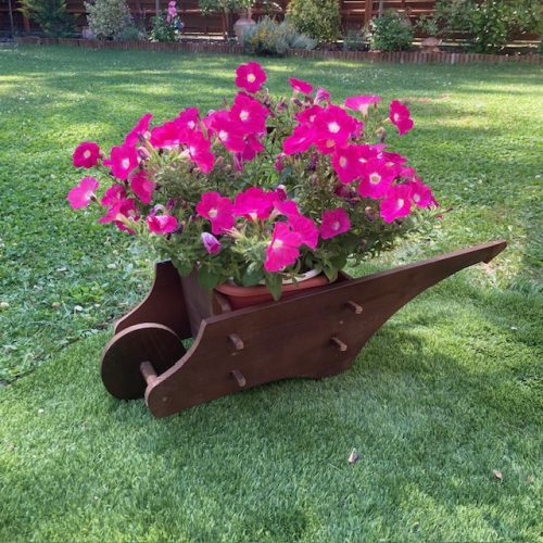 Szett 23. Fa talicska ültető betéttel + gyertyalámpás virágláda  - sötét barna