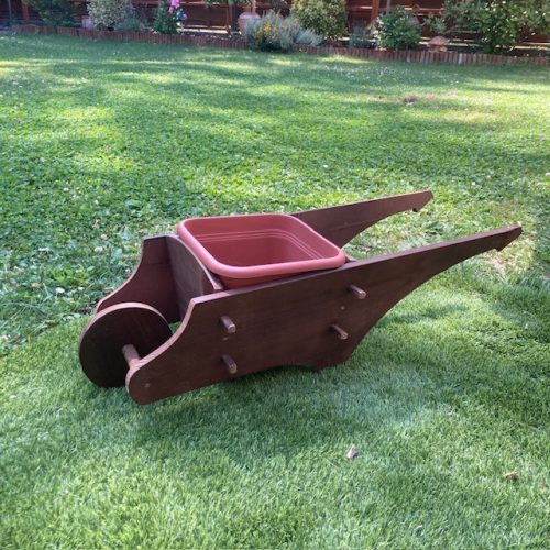 Szett 23. Fa talicska ültető betéttel + gyertyalámpás virágláda  - sötét barna