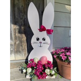 Nyuszi virággal fa dekoráció - 50 cm, FEHÉR
