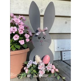 Nyuszi virággal fa dekoráció - 50 cm, SZÜRKE
