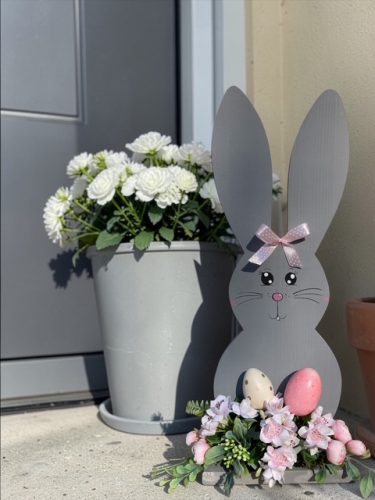 Nyuszi virággal fa dekoráció - 50 cm, SZÜRKE