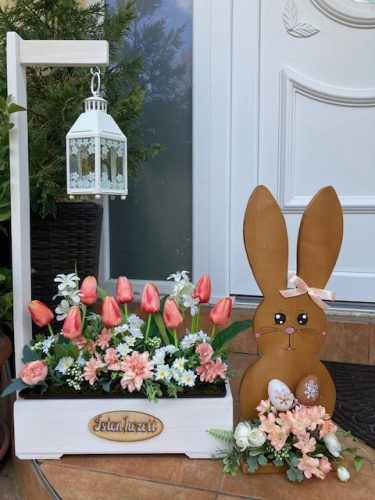 Nyuszi virággal fa dekoráció - 50 cm, BARNA