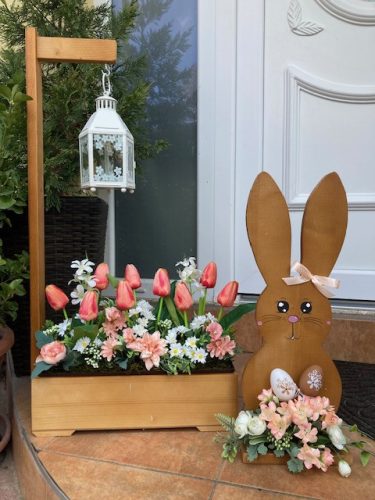 Nyuszi virággal fa dekoráció - 50 cm, BARNA