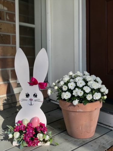 Nyuszi virággal fa dekoráció - 50 cm, FEHÉR