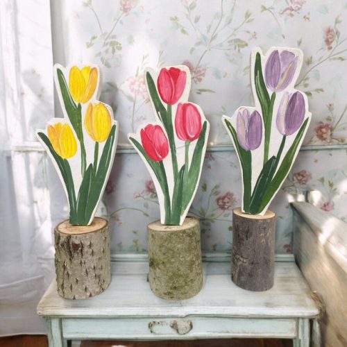 Tulipán fa dekoráció, kézzel festett