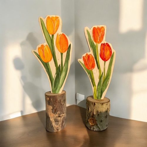 Tulipán fa dekoráció, kézzel festett