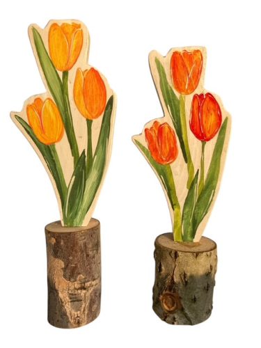 Tulipán fa dekoráció, kézzel festett