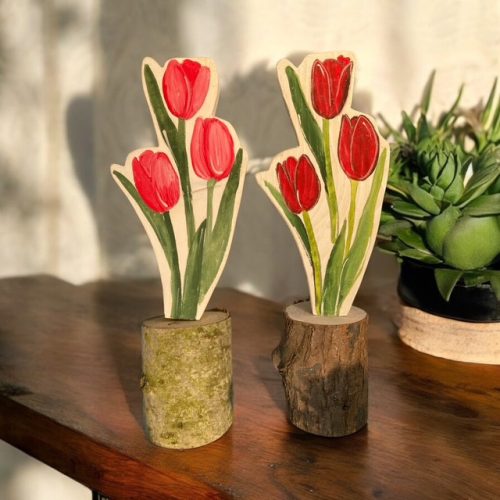 Tulipán fa dekoráció, kézzel festett