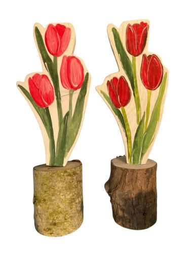 Tulipán fa dekoráció, kézzel festett
