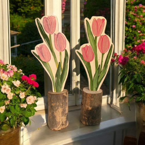 Tulipán fa dekoráció, kézzel festett