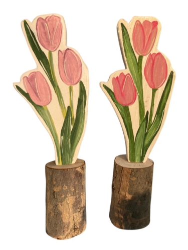 Tulipán fa dekoráció, kézzel festett