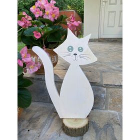 Fehér macska fa dekoráció