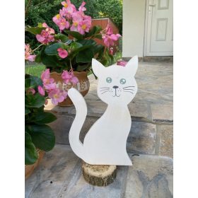 Fehér macska fa dekoráció II.