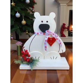   Kézzel festett fa Jegesmedve figura – 30,5×27 cm; kültéri és beltéri dekoráció