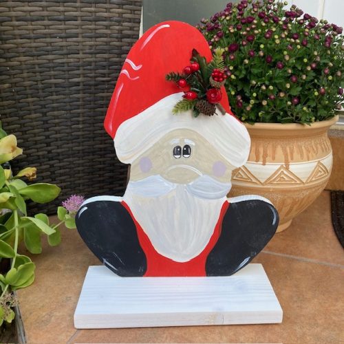 Kézzel festett fa Mikulás figura – 36×28 cm; kültéri és beltéri dekoráció 