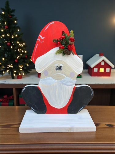 Kézzel festett fa Mikulás figura – 36×28 cm; kültéri és beltéri dekoráció 