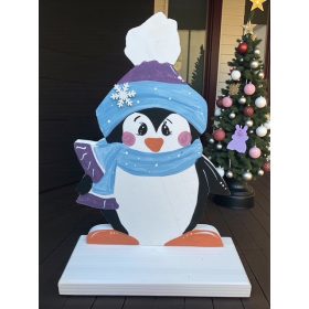   Kézzel festett fa Pingvin figura – 36×26 cm; kültéri és beltéri dekoráció 