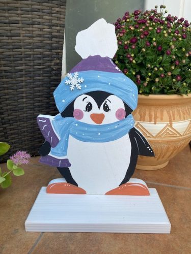 Kézzel festett fa Pingvin figura – 36×26 cm; kültéri és beltéri dekoráció 