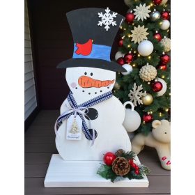   Kézzel festett fa Hóember figura – 42×26 cm; kültéri és beltéri dekoráció 