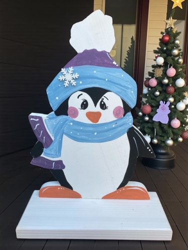 Kézzel festett fa Mikulás, Pingvin, Hóember figura szett 