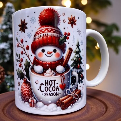 Karácsonyi bögre hóemberrel, forró csokival - 3 dl