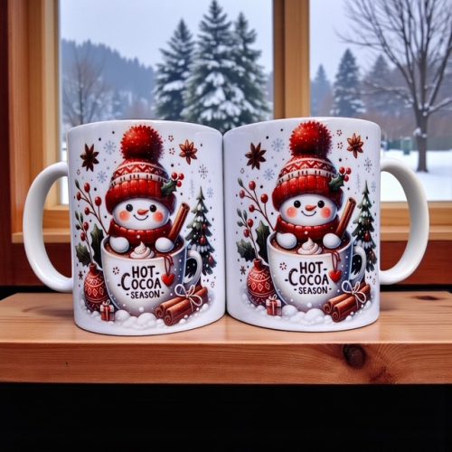 Karácsonyi bögre hóemberrel, forró csokival - 3 dl