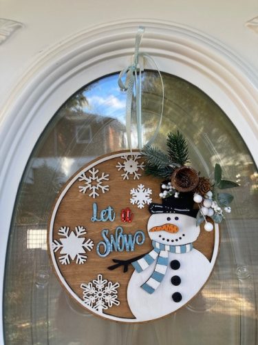 Ajtódísz hóemberrel, 3D hatású - 25 cm