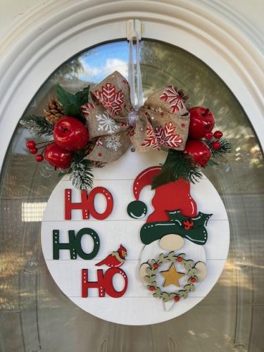 Ajtódísz karácsonyi manóval, 3D hatású - 25 cm