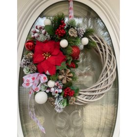   Exclusive Karácsonyi ajtódísz, Mikulásvirágokkal - 35 cm