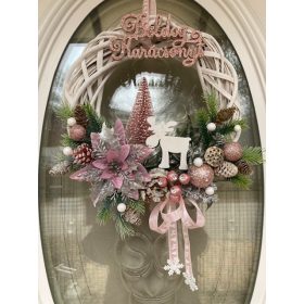 Elegáns Karácsonyi ajtódísz, rózsaszín - 30 cm