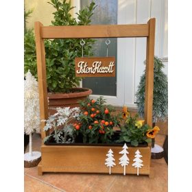  Karácsonyi virágláda - Fa kerti virágláda táblás, ünnepi kiadás, dióbarna