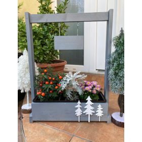   Karácsonyi virágláda - Fa kerti virágláda táblás, ünnepi kiadás, szürke