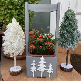   Karácsonyi virágláda - Fa kerti virágláda kocka aljú, ünnepi kiadás, szürke