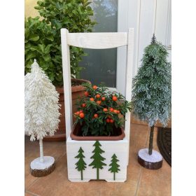   Karácsonyi virágláda - Fa kerti virágláda kocka aljú, ünnepi kiadás, fehér
