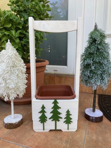 Karácsonyi virágláda - Fa kerti virágláda kocka aljú, ünnepi kiadás, fehér