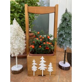   Karácsonyi virágláda - Fa kerti virágláda kocka aljú, ünnepi kiadás, dióbarna