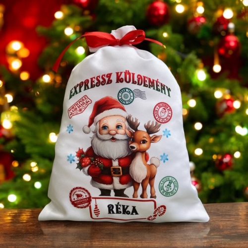 Mikulás zsák saját névvel V4. - TÉLAPÓ RÉNSZARVASSAL