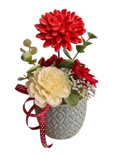 Asztaldísz kerámia dáliával - piros