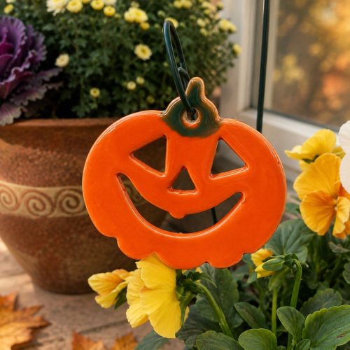 Halloween dekoráció akasztós - kerámia halloween tök, szellem, boszorkány sapka