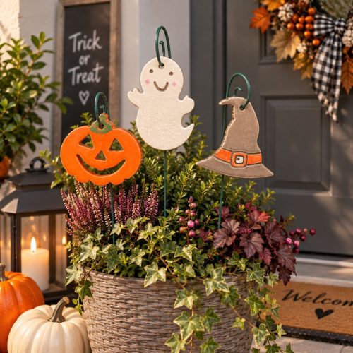 Halloween dekoráció akasztós - kerámia halloween tök, szellem, boszorkány sapka