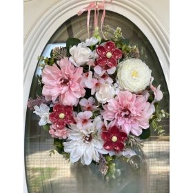   "Őszirózsa ajtódísz" kerámia virágokkal - 35 cm