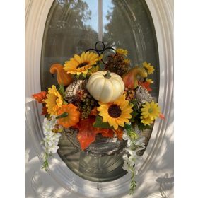   Őszi ajtódísz fonott kosárban, "Bőség kertje ajtódísz" - 35x35 cm