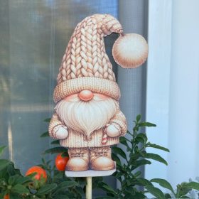 Karácsonyi manó  pálcás dekoráció - bézs