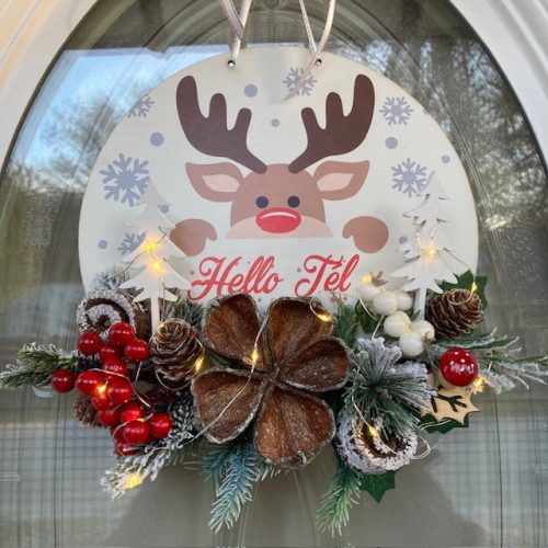 Karácsonyi ajtódísz rénszarvassal. LED világítással V1