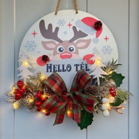   Karácsonyi ajtódísz rénszarvassal. LED világítással V2