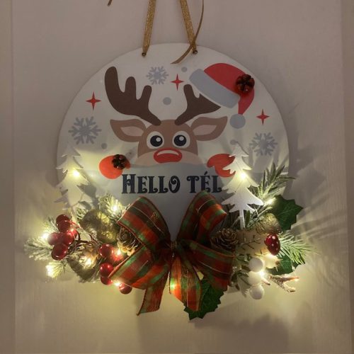 Karácsonyi ajtódísz rénszarvassal. LED világítással V2