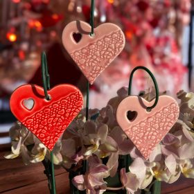 Kerámia SZÍV csipke mintával - piros