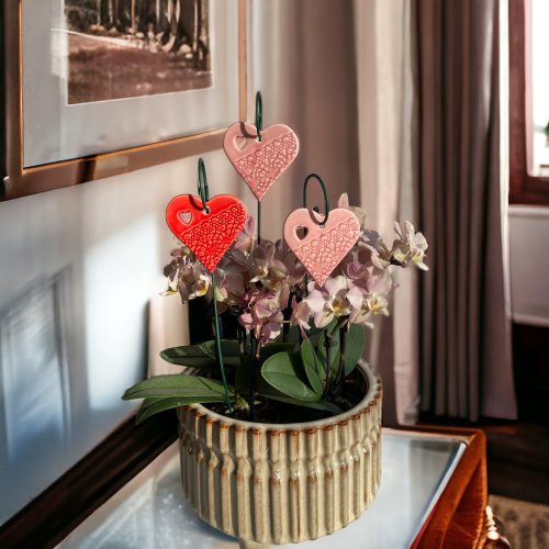 Kerámia SZÍV csipke mintával - piros