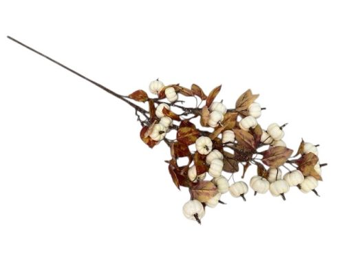 Tökös ág levelekkel 85 cm, ősz dekoráció - fehér