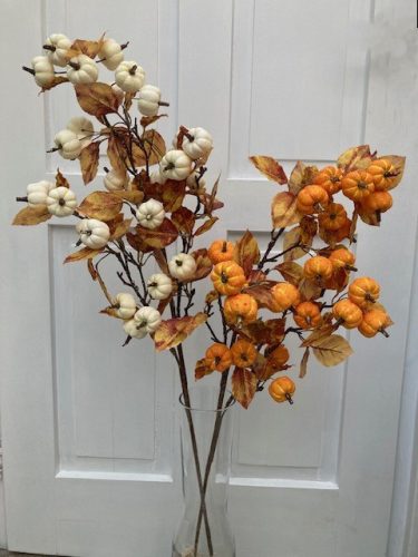 Tökös ág levelekkel 85 cm, ősz dekoráció - fehér